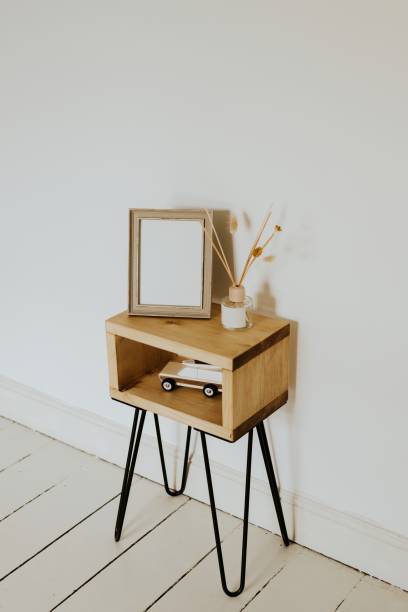 istock Empty wooden frame, bedside table in kids playroom, home decor 2158375132