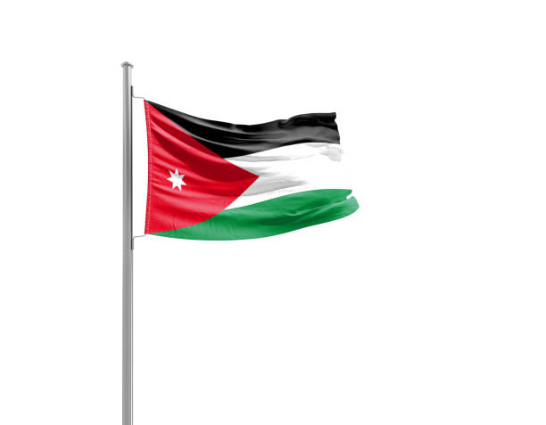 Jordan national flag waving isolated on white background with clipping path.