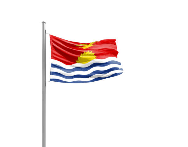 Kiribati national flag waving isolated on white background with clipping path.