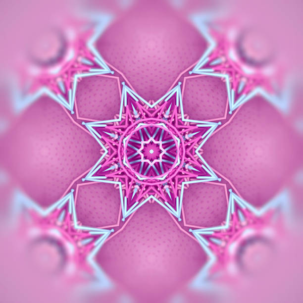 Complex kaleidoscopic pattern of pink and blue lines and sticks. Abstract background with visually striking composition. Dynamic visual effect. 3d rendering digital illustration