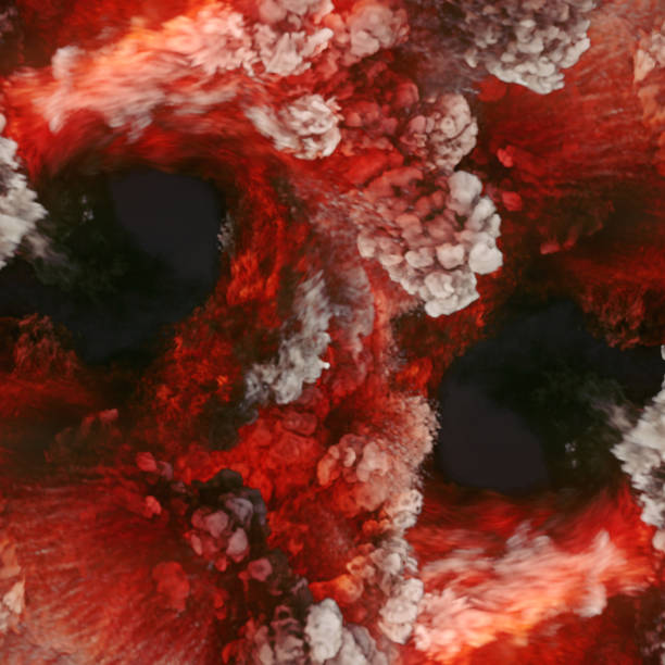 istock Three-dimensional rendering of fiery, explosive waves of bright red. 3d rendering digital illustration 2158379470