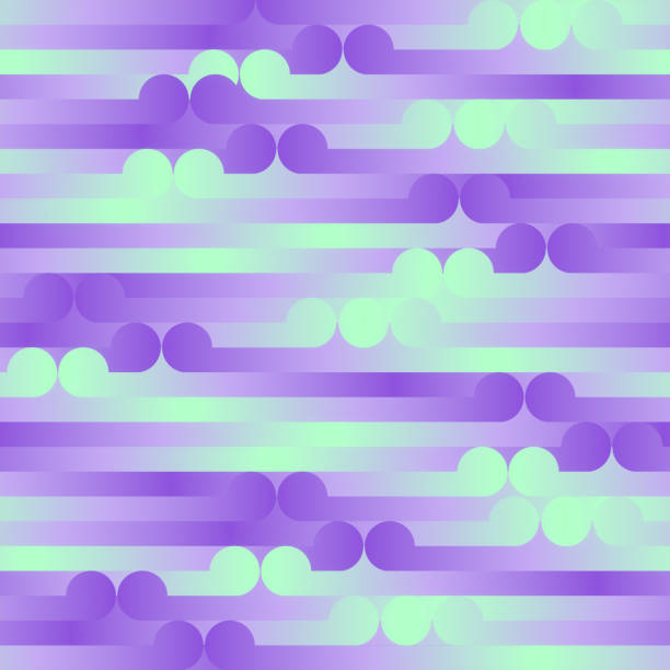 Psychedelic retro background of horizontal geometric shapes with purple-green gradient. 3d rendering digital illustration