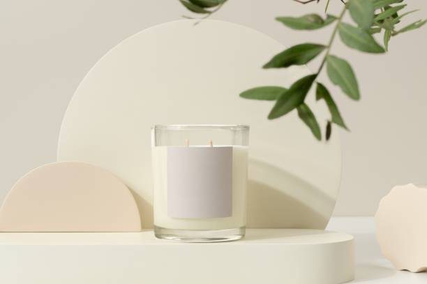 istock Scented candle, home aroma, aesthetic product backdrop design 2158380190