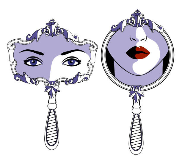 istock Decorative retro mirrors with reflections of a woman's face in a minimalist style. 2158381603