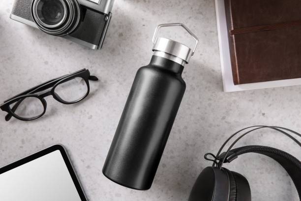 istock Black thermal water bottle, product with blank design space 2158381824