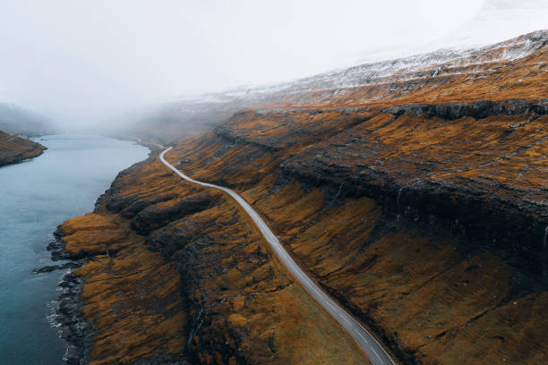 istock Scenic freeway by the lake on Faroe Islands 2158385872