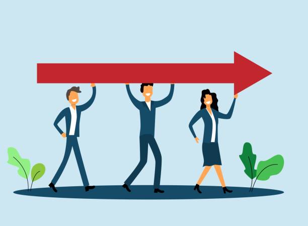 istock Business People Carrying a Forward Arrow Heading for Success 2158392147