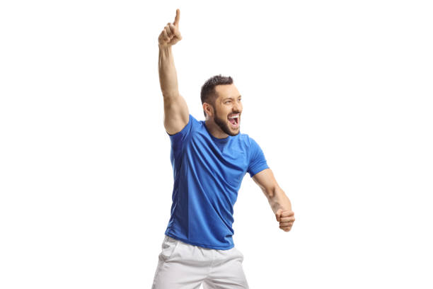istock Excited football player gesturing and pointing with his finger up 2158392613