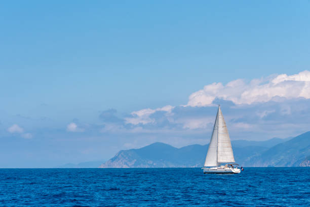 istock Sailing boat at an open sea 2158395274