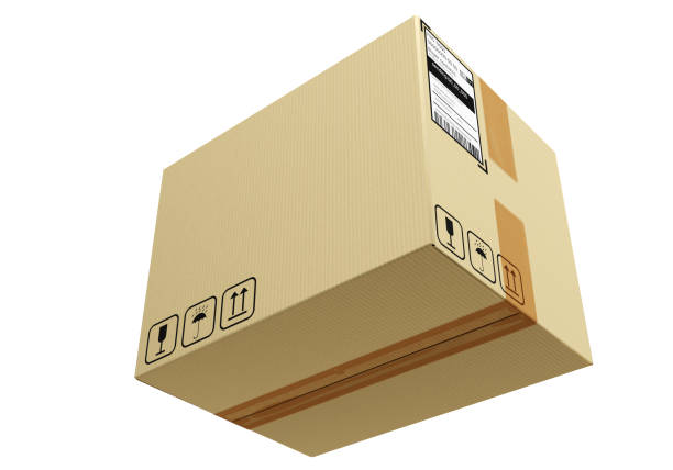 High quality opened rectangular blank empty cardboard brown box isolated on white background. Front view angle. Closeup studio shot for postal delivery and suitable for food, cosmetic or medical packaging.