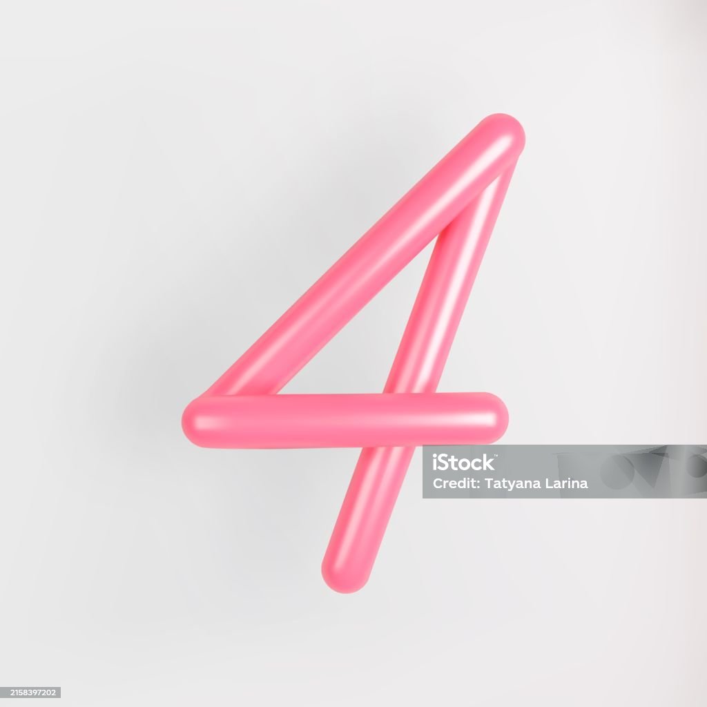 Script Number 4 3d Pink Script Number 4 On Light Background Cute Cursive Bubble ...