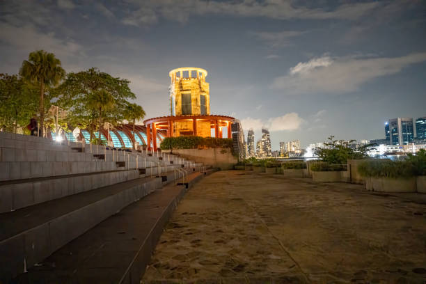 Cityscape night view from Sentosa Boardwalk in Singapore.