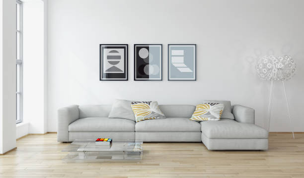 istock Large luxury modern bright interiors Living room mockup illustration 3D rendering image 2158400190