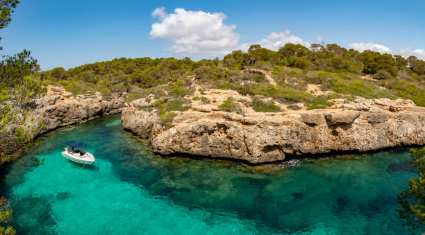 istock Cala Beltran cove panoramic view in Majorca 2158400744