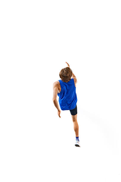 istock Young athletic man, runner in motion, training and reaching his athletic goals isolated on white studio background 2158403517