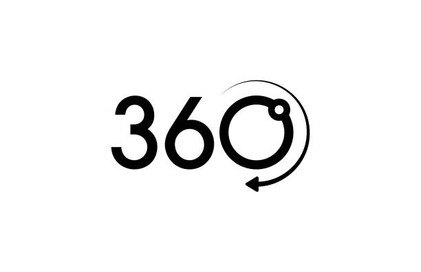 logo 360 derajat. 360 derajat dan tanda panah berputar - tampilan 360 derajat ilustrasi stok