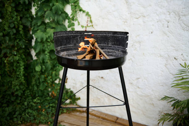 istock Outdoor fire pit with burning wood for cozy evenings 2158408714