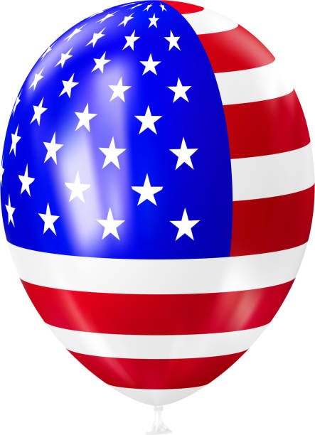 istock 3d realistic balloon USA. Independence Day Balloon. American flag 2158410795