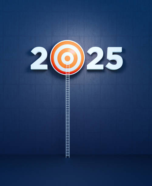istock Ladder Leaning Onto A Bull's Eye Target And Forming 2025 On Blue Background 2158411037