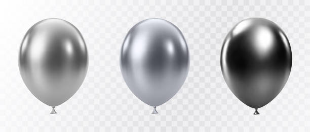 istock Luxury realistic balloons. 3D glossy black and silver helium balloons 2158413203