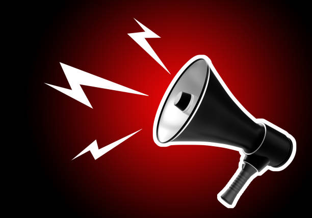 Loudspeaker with zippers. Loudspeaker on dark background. Megaphone stands for Black Friday. Loudspeaker as sales metaphor. Design for bmannner black friday. Three-dimensional loud-hailer. 3d image