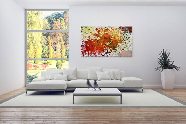 istock Large luxury modern bright interiors Living room mockup illustration 3D rendering image 2158416849