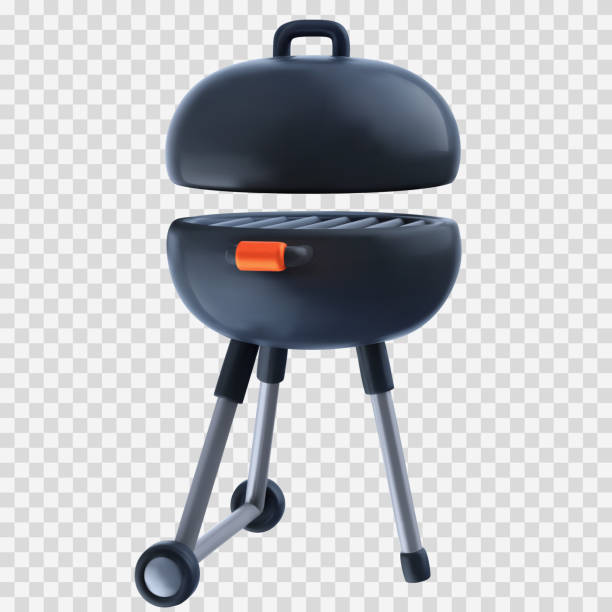 istock Cartoon 3d open barbeque grill isolated on transparent background. Realistic bright cooking bbq device. Vector illustration. 2158416879