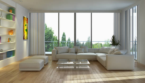 istock Large luxury modern bright interiors Living room mockup illustration 3D rendering image 2158417734