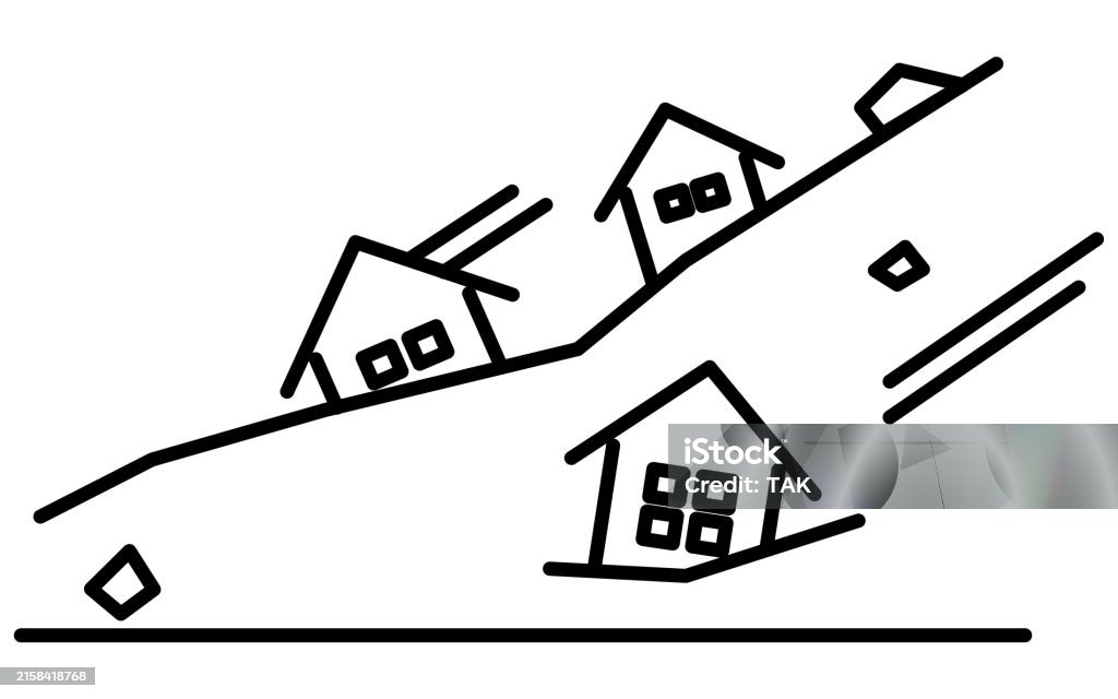 Simple Line Drawing Icon Of Natural Disasters Landslide Stock