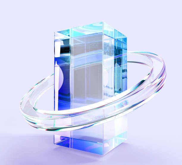 istock 3d crystal light holographic block glass torus ring render. Abstract transparent dispersion gradient geometric shape. Futuristic rectangle pillar column for ux ui design, digital tech 2158421146