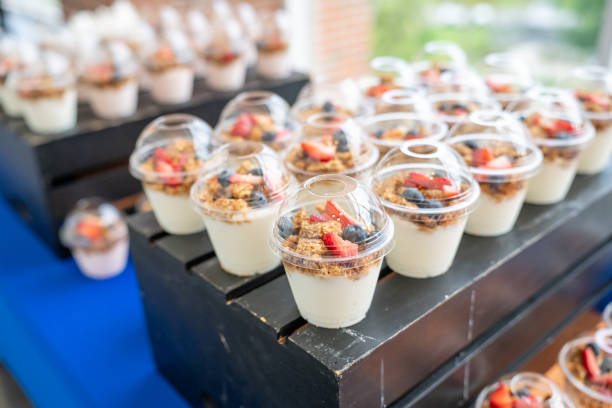 istock Yogurt cups, at breakfast at a hotel 2158421444