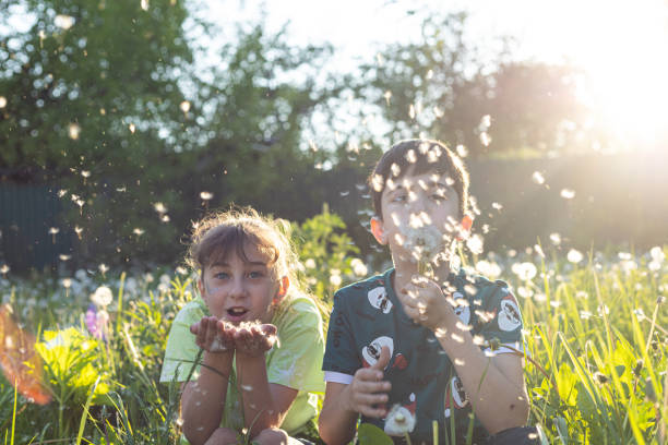istock Happy, nature multinational kids friends blowing dandelion while playing, bonding and enjoying summer in the park. Happiness, children having fun together in a green garden 2158422764