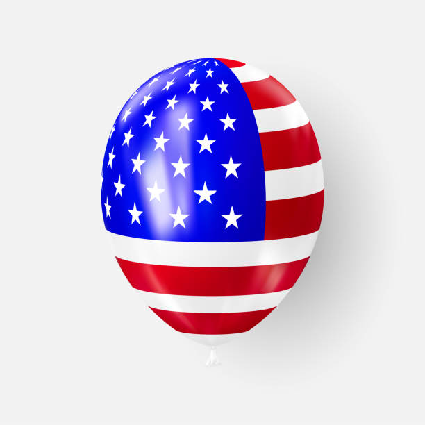 istock 3d realistic balloon USA. Independence Day Balloon. American flag 2158423188