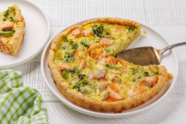istock Homemade pie with salmon and broccoli 2158429612