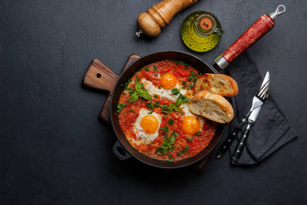 istock Delicious shakshuka breakfast in a pan 2158430729