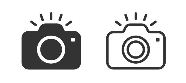 символ вспышки фотографии. символ камеры. сделайте иконку фотографии. вывеска фотоаппарата. иконки картинок телефона. легко редактируемый - фотоаппарат stock illustrations
