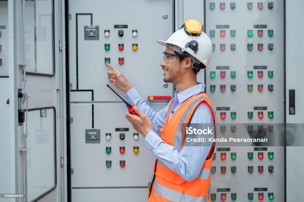 Control Panel System Inspection Engineer Using Tablet For Control Panel Inspection Stock Photo ...