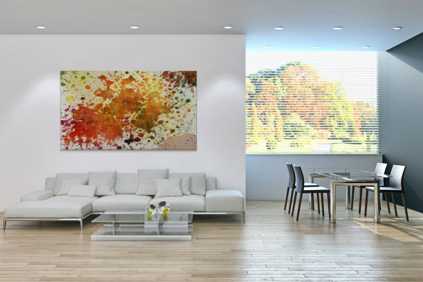 istock Large luxury modern bright interiors Living room mockup illustration 3D rendering image 2158438747