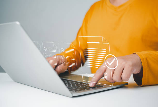 istock Businessman checks transaction documents or electronic contract documents, Prepare check and approve concept, Check electronic documents on digital documents and checklist approval. 2158439116