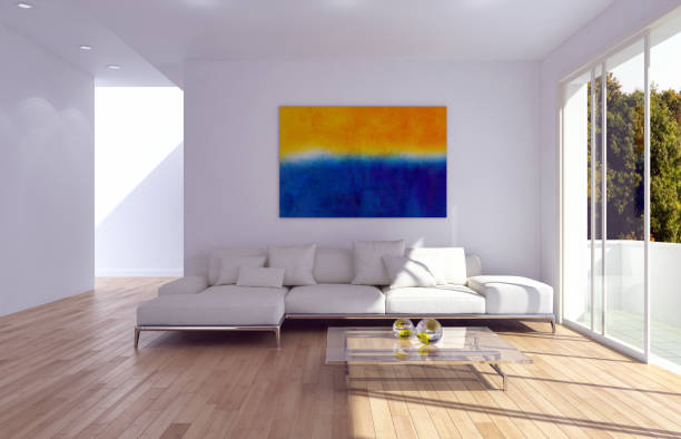 istock Large luxury modern bright interiors Living room mockup illustration 3D rendering image 2158439284