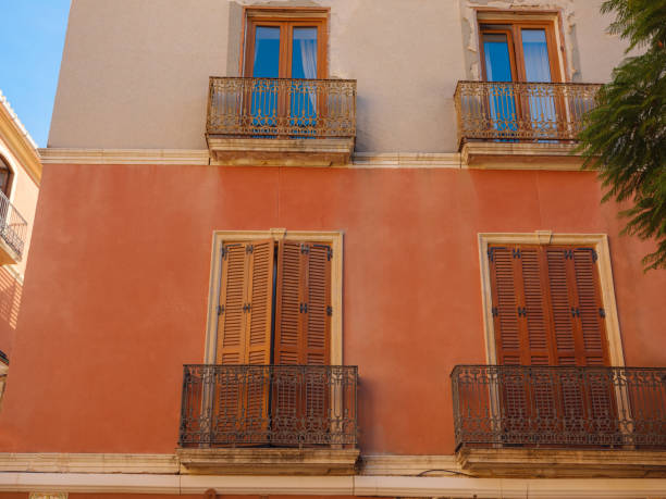 city details, building facades in the old town of Denia, Costa Blanca, Historische Altstadt. Alicante province Spain