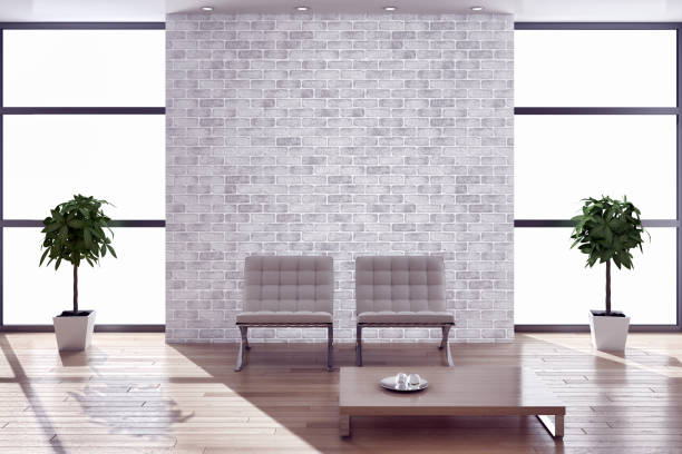Blurred background cozy living room white background with copy space. Warm home interior bright simple living space. Home showcase interior light bokeh furniture decor. Home Blurry background concept