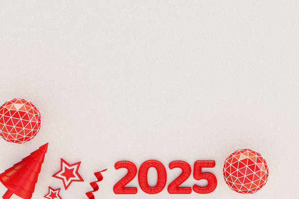 istock 2025 New Year, Christmas Ornaments on White Snow Background 2158445111