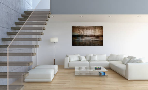 istock Large luxury modern bright interiors Living room mockup illustration 3D rendering image 2158445264