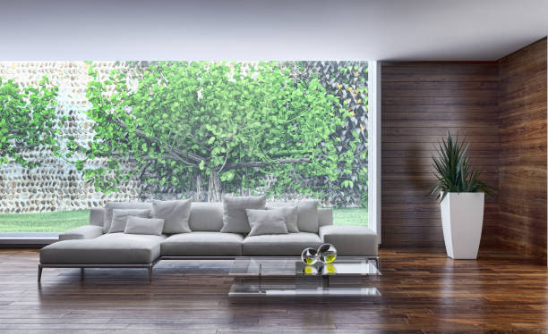 istock Large luxury modern bright interiors Living room mockup illustration 3D rendering image 2158446363