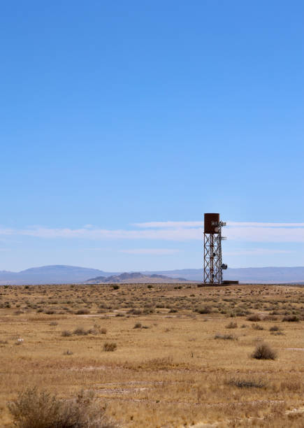 istock Satellite dish communication tower in the desert 2158449309