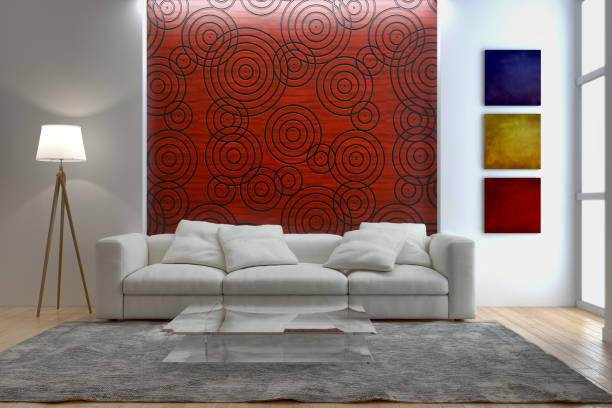 Large luxury modern bright interiors Living room mockup illustration 3D rendering image