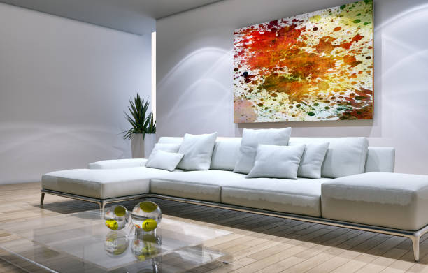 istock Large luxury modern bright interiors Living room mockup illustration 3D rendering image 2158463452