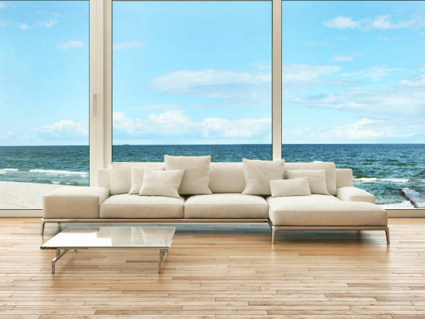 istock Large luxury modern bright interiors Living room mockup illustration 3D rendering image 2158463462