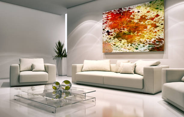 Large luxury modern bright interiors Living room mockup illustration 3D rendering image